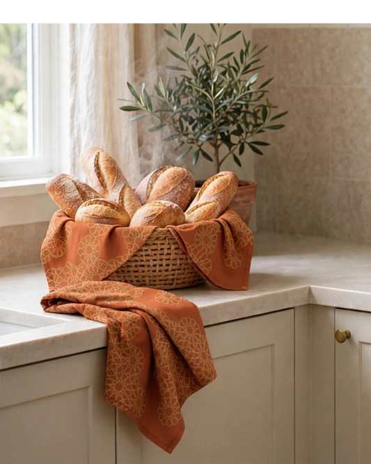 Threads of Heritage Tea Towel | Terracotta Lattice Kitchen Towel