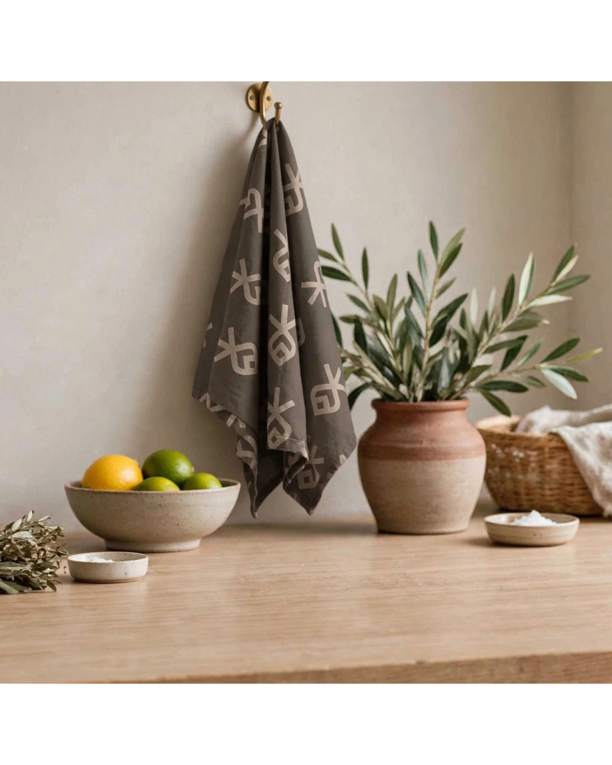 Taupe Geometric Rhythm Tea Towel | Symbols That Speak Kitchen Towel
