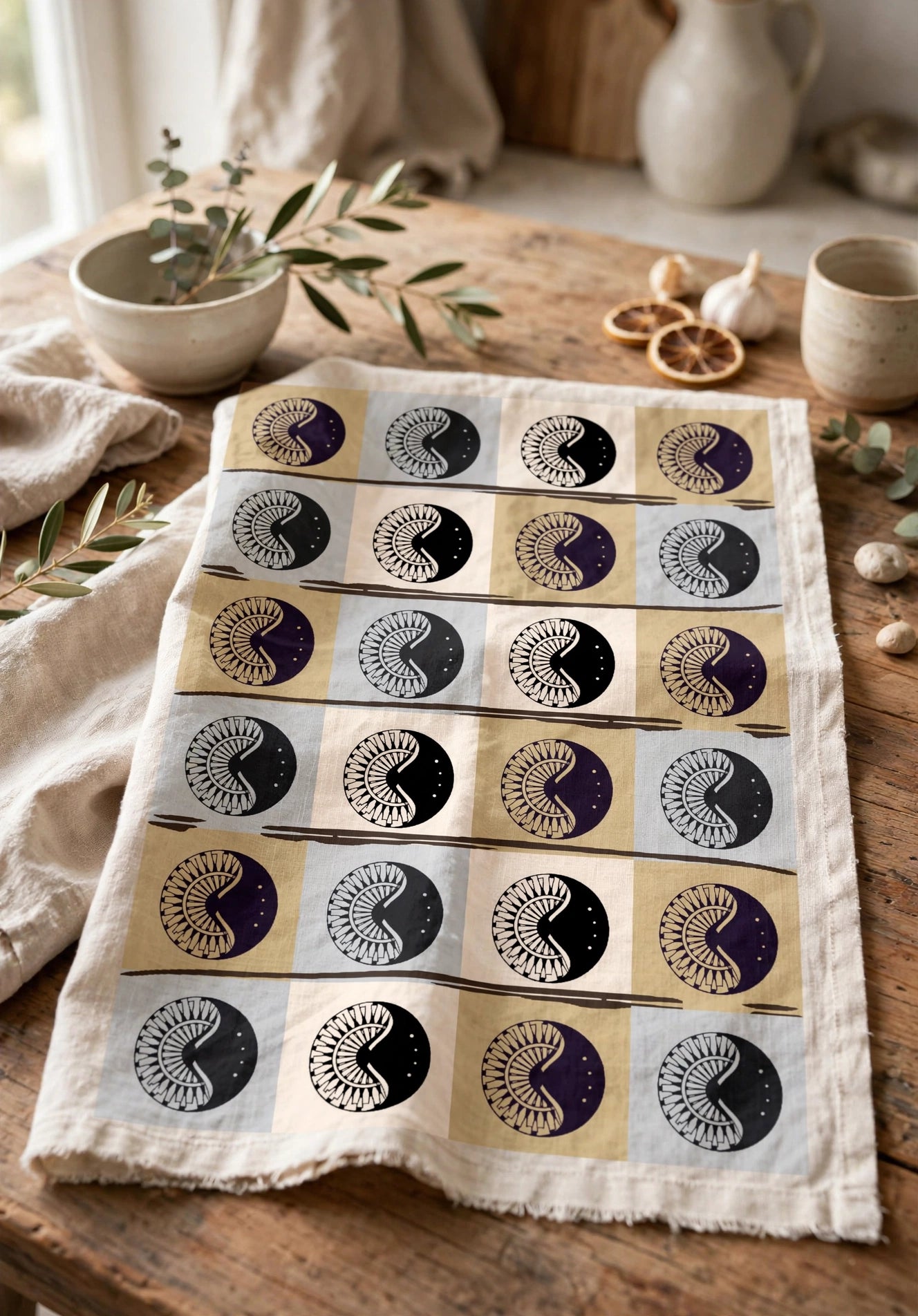 Symbols That Remain Kitchen Towel | Sun & Moon Symbol Batok Tea Towel