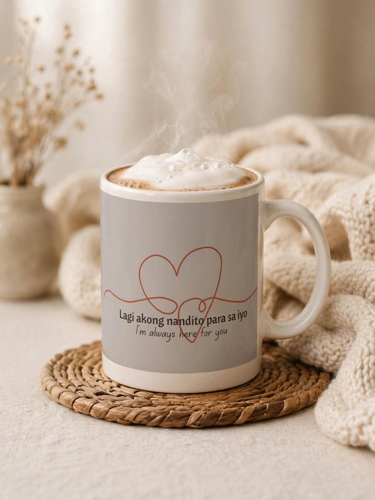 Lagi Akong Nandito Mug - Stone | Tagalog “I'm Always Here for You” Coffee Cup