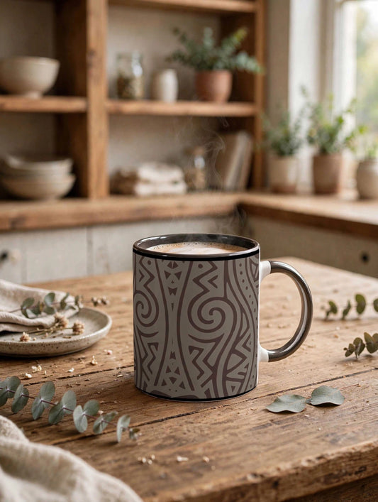 Echoes of Home Coffee Cup | Charcoal Geometric Pattern Mug