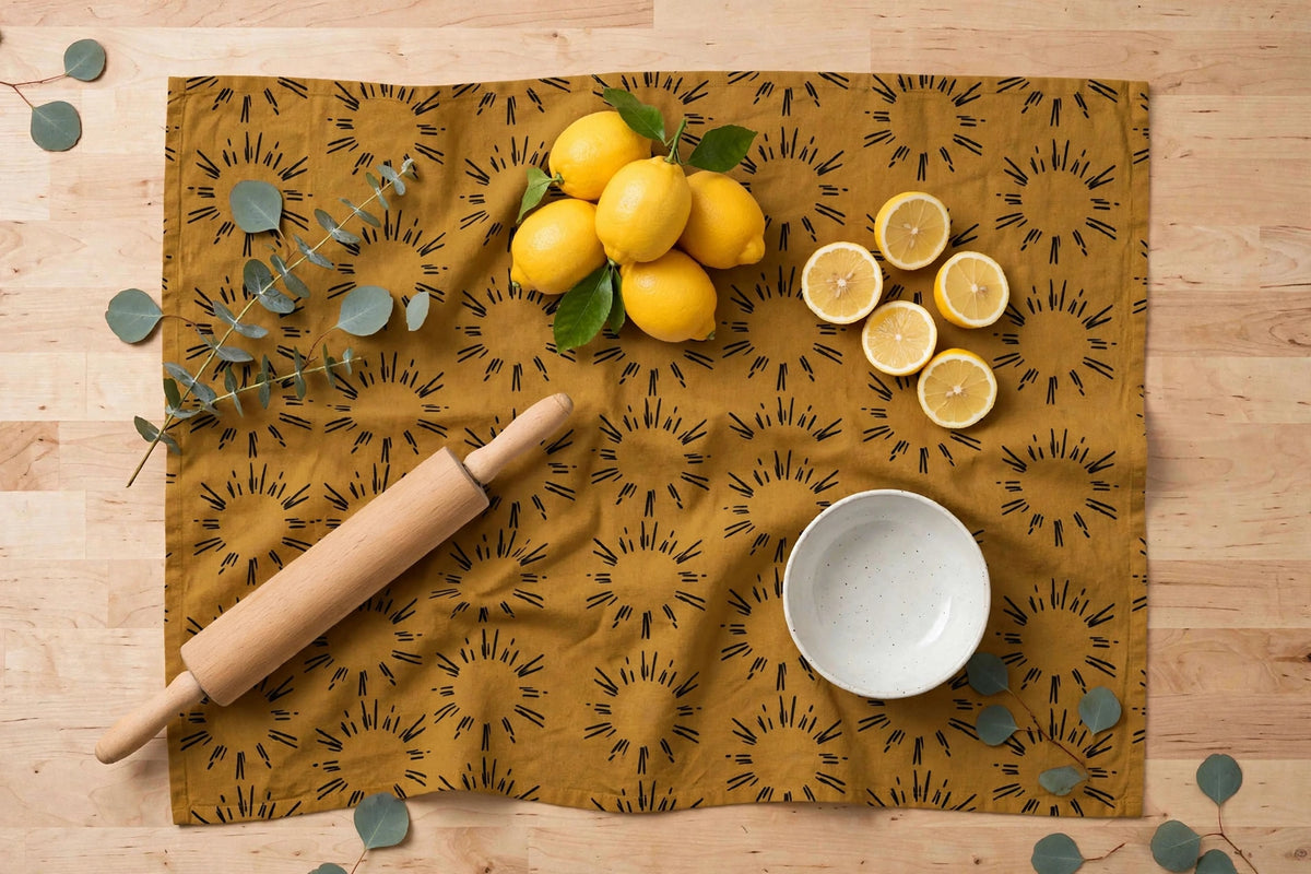 Sunburst Tea Towel | Golden Ochre Kitchen Towel