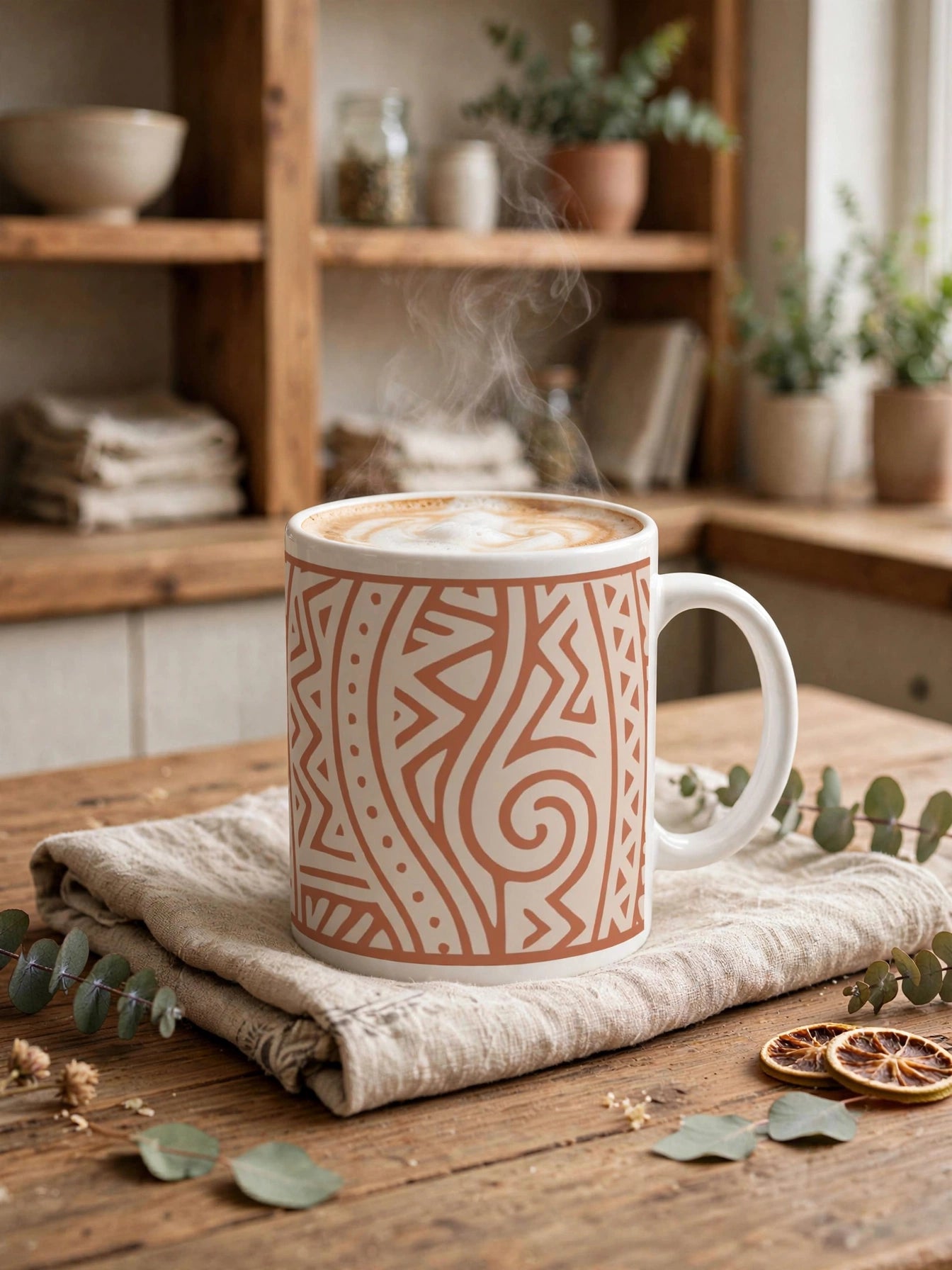 Echoes of Home Mug | Terracotta Geometric Pattern Coffee Cup