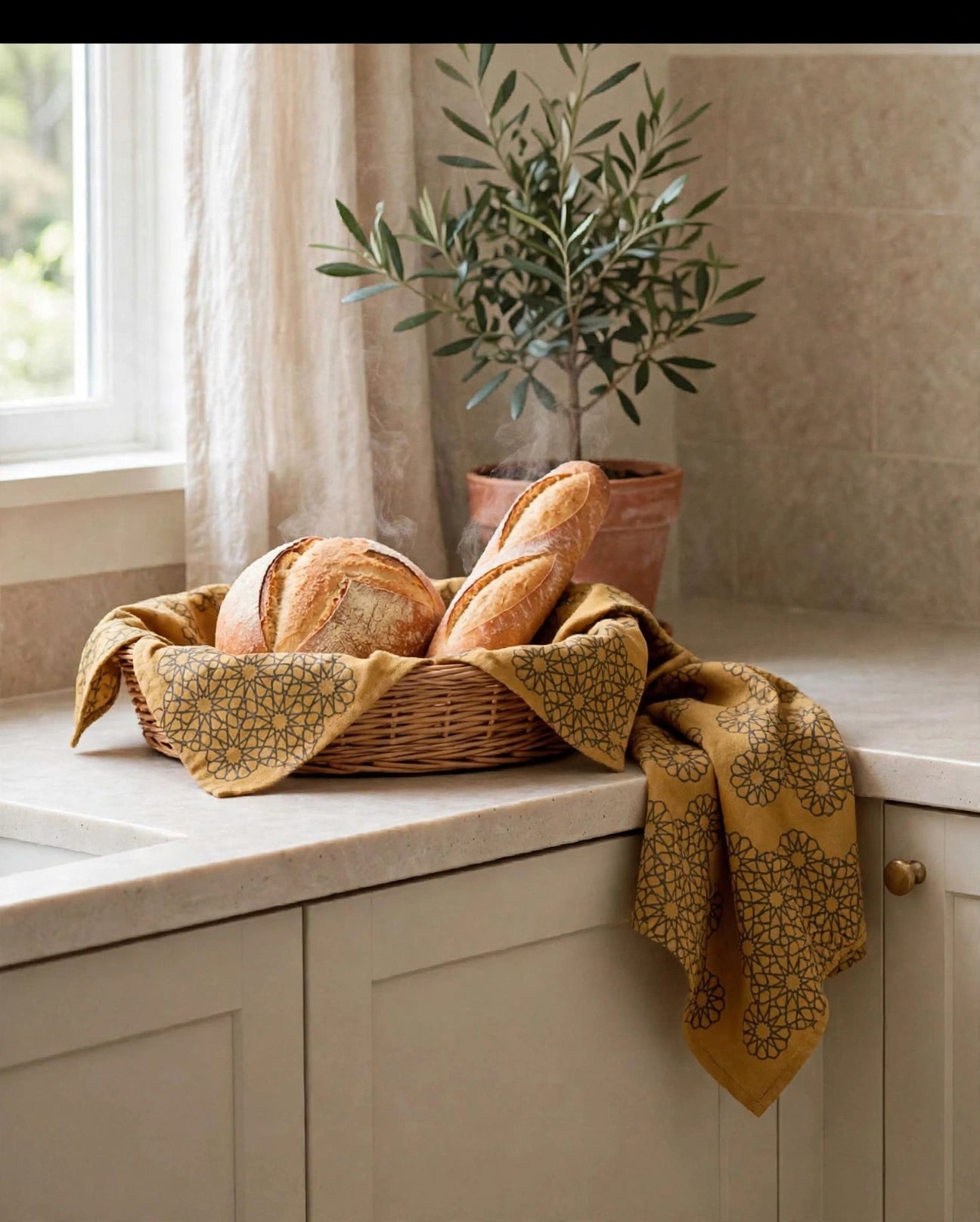 Threads of Heritage Tea Towel | Warm Ochre Lattice Kitchen Towel