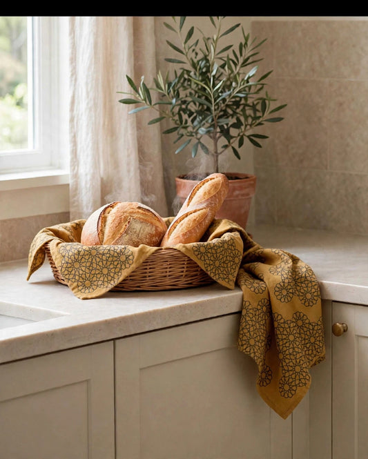 Threads of Heritage Tea Towel | Warm Ochre Lattice Kitchen Towel