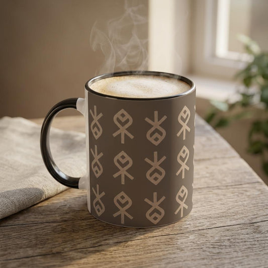 Echoes of Home Coffee Cup | Taupe Igbo Symbols Mug