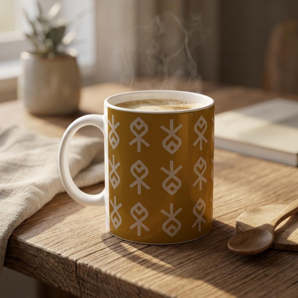 Echoes of Home Coffee Cup | Ochre Heritage Symbols Igbo Mug
